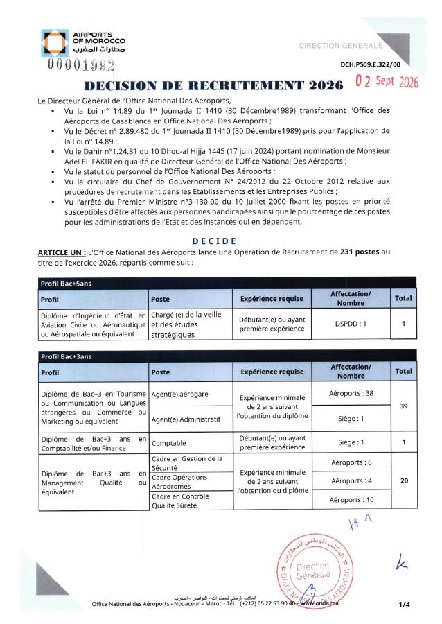 Aperçu du document officiel pour Office National Des Aéroports: avis groupé pour plusieurs concours