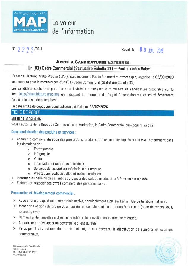 Aperçu du document officiel pour Maghreb Arabe Presse: vague de 7 concours publics
