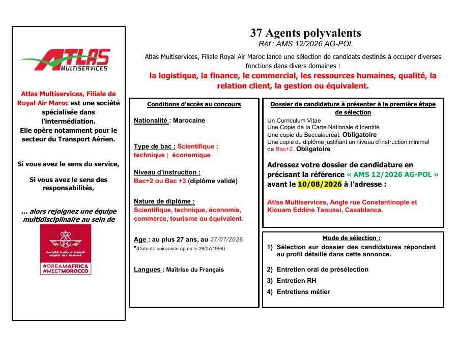 Aperçu du document officiel pour Atlas Multiservices: 37 postes ouverts