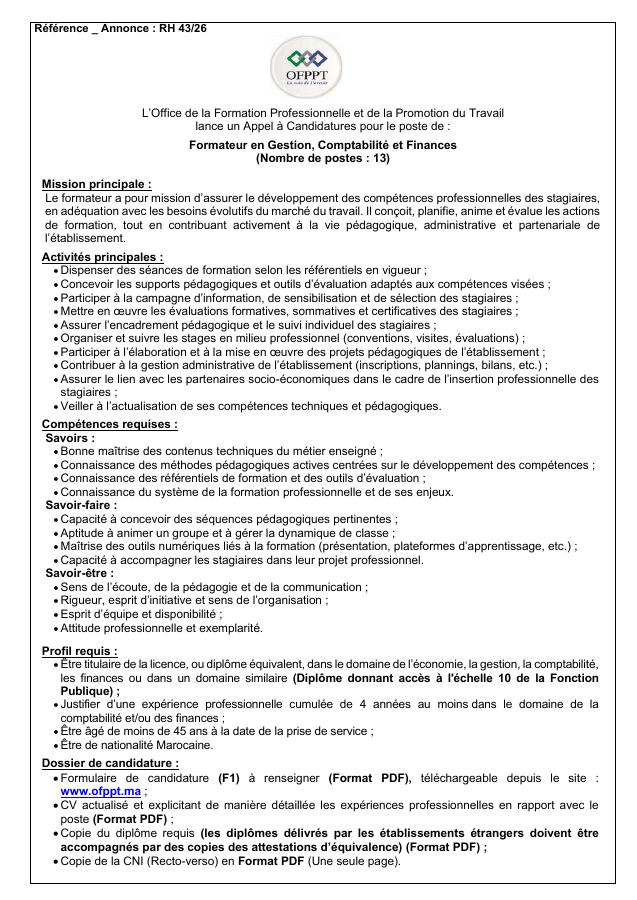 Aperçu du document officiel pour Office de la Formation Professionnelle et de la Promotion du Travail: vague de 52 concours publics
